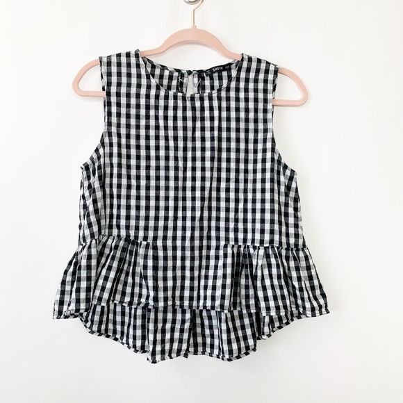 SHEIN Tops - SHEIN Plaid Ruffled Hem Sleeveless Blouse #2876